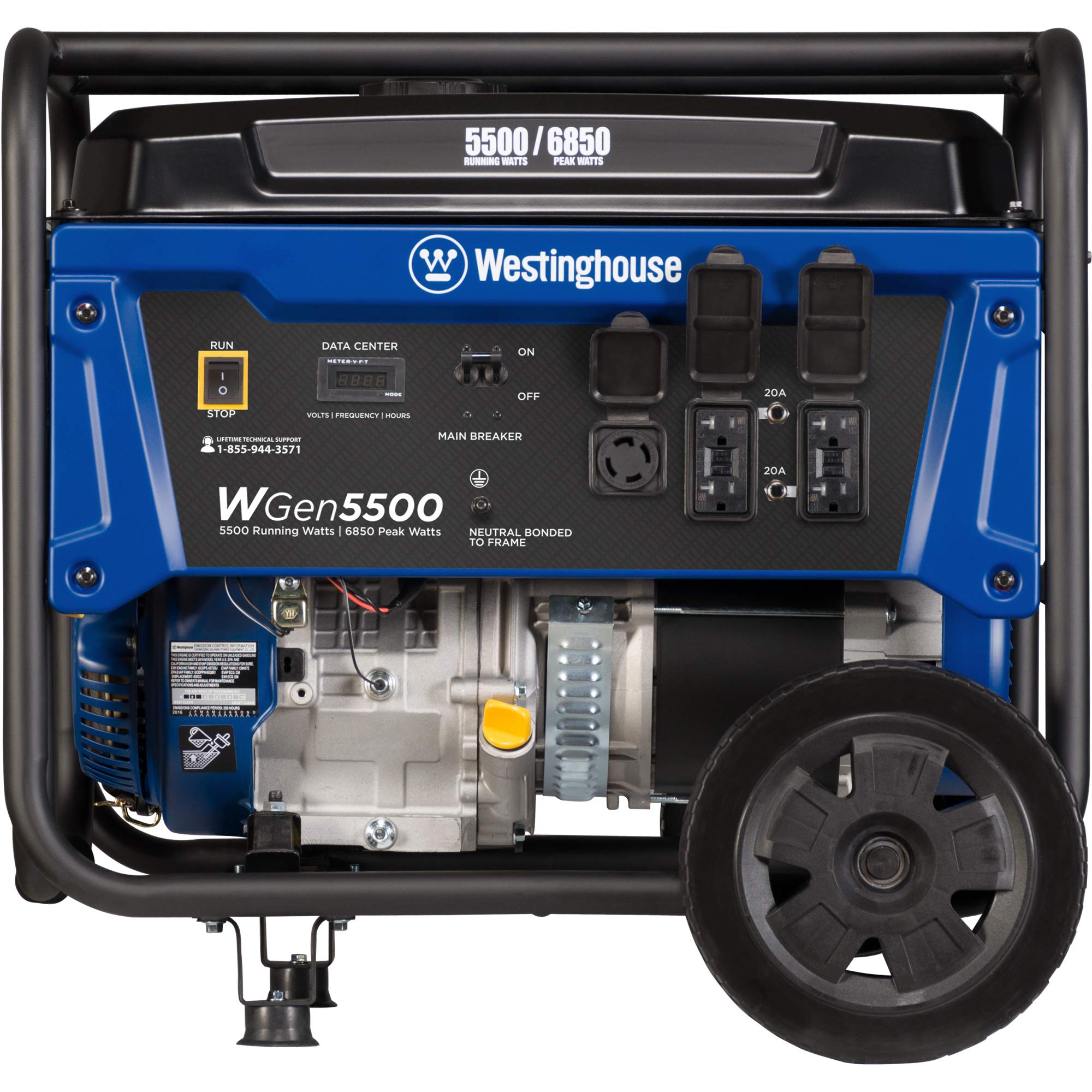 Westinghouse WGen5500 Portable Generator - 5500 Rated Watts & 6850 Peak Watts - Gas Powered - CARB Compliant - Transfer Switch Ready