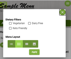 Digital menu user options