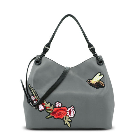 Grey Enchanted Garden Hobo Bag