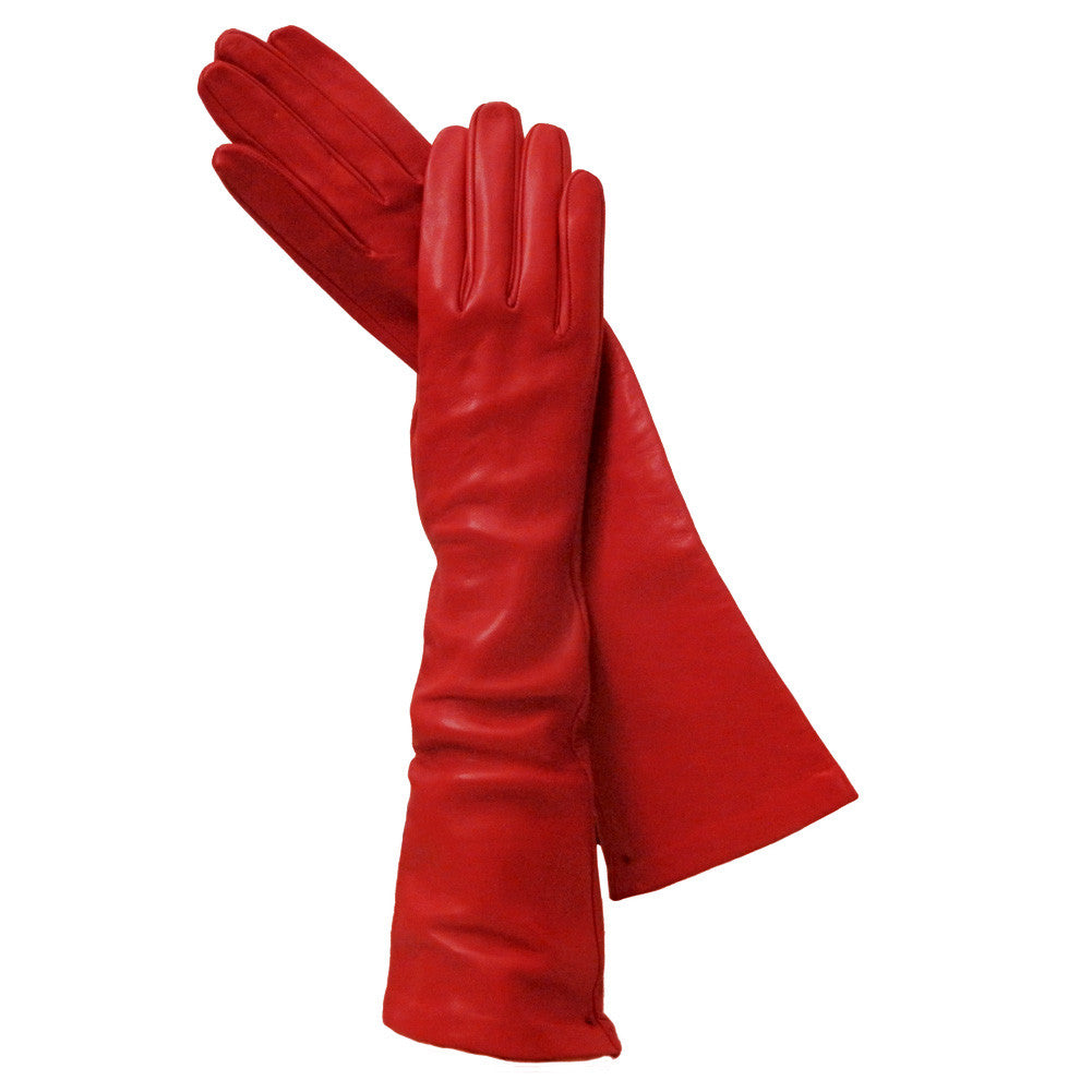 Long Red Italian Leather Gloves for women, Silk-lined. 8-button – Solo  Classe