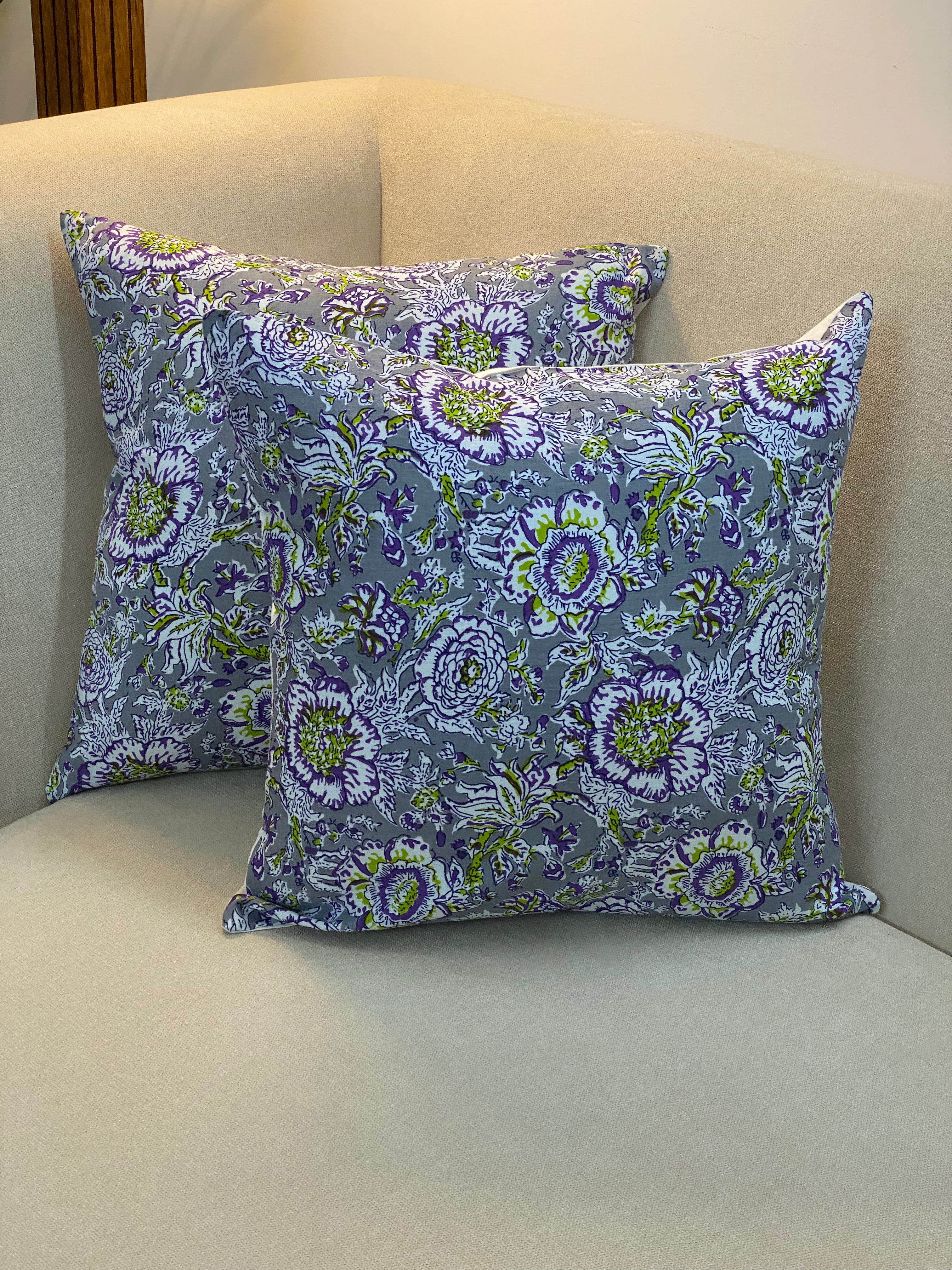 Pair of Handblock Printed Cushion Covers- 16*16 inches