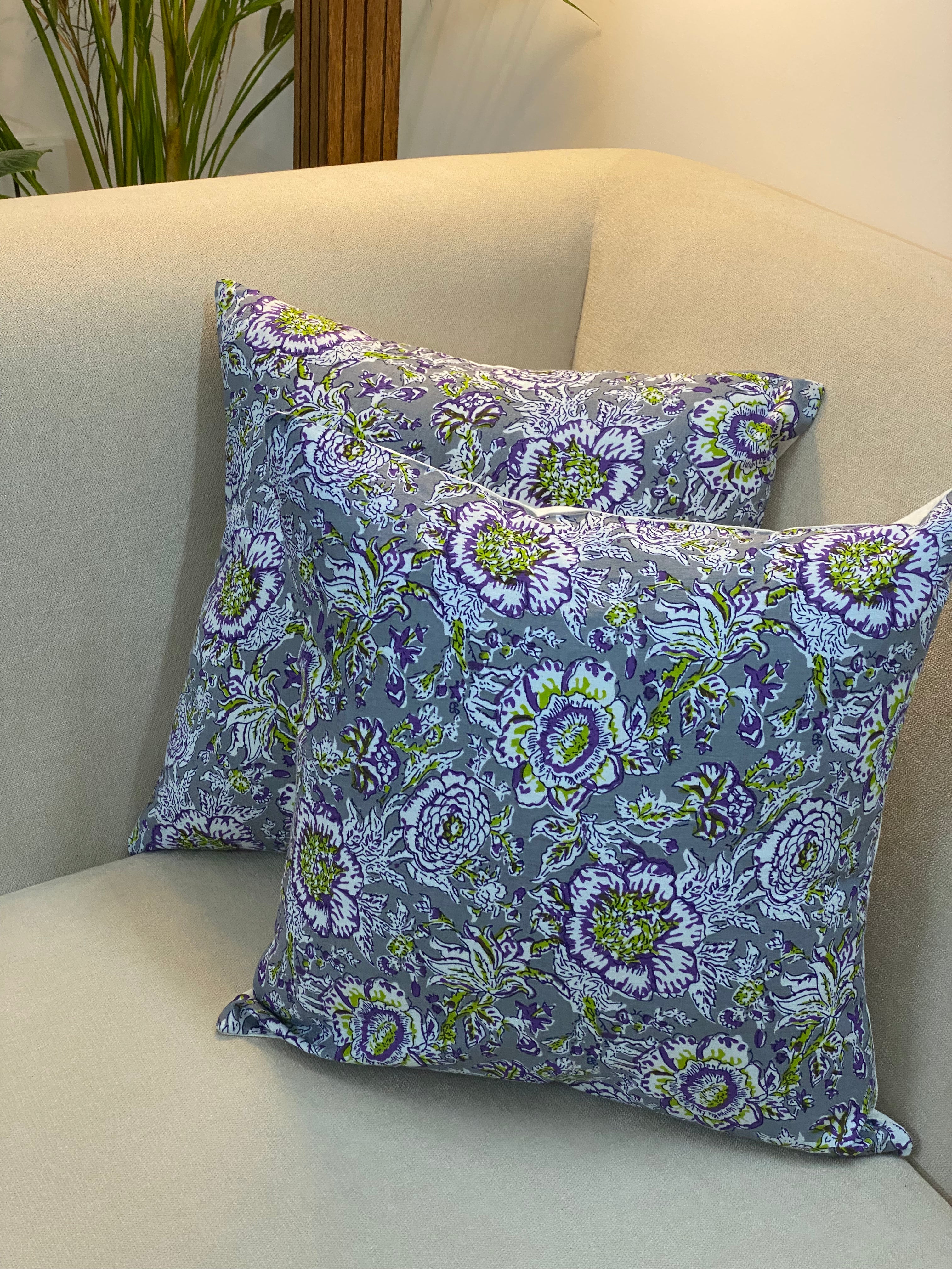 Pair of Handblock Printed Cushion Covers- 16*16 inches