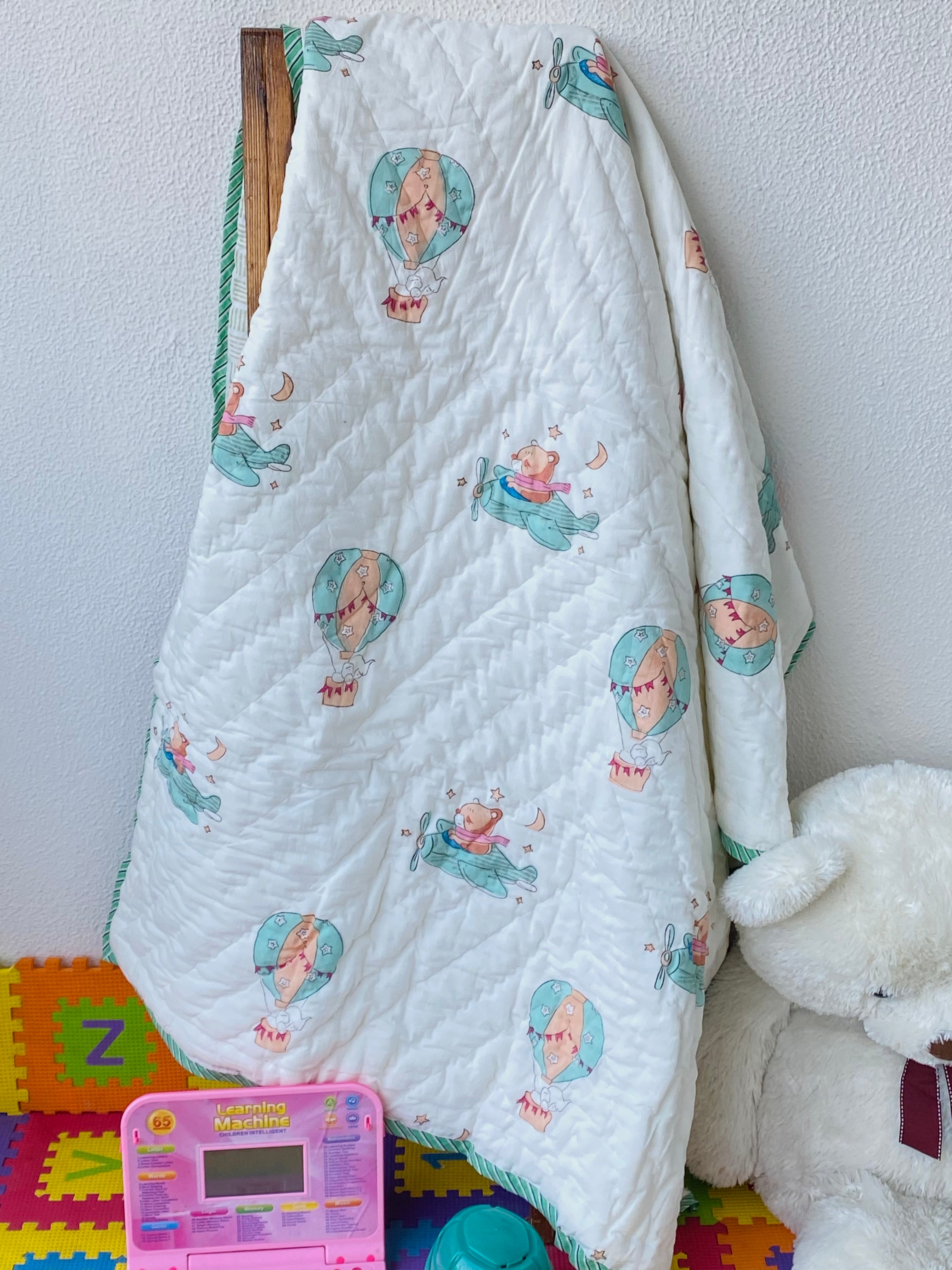 Hot Air Balloon Kids Quilt Block Printed- 60*40 inches