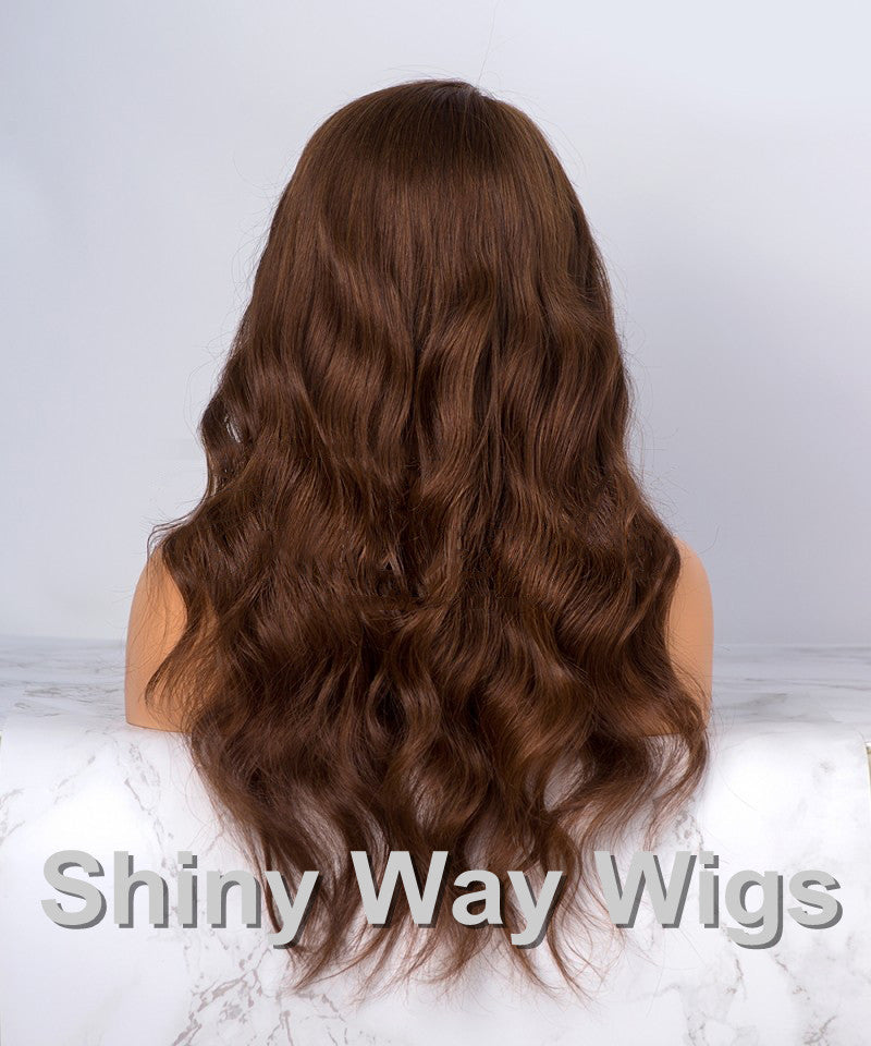 Light Brown Natural Wavy Virgin Human Hair Lace Wig Shiny Way Wig 