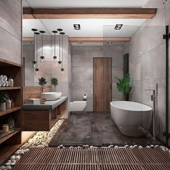 Salle de bain zen avec galets