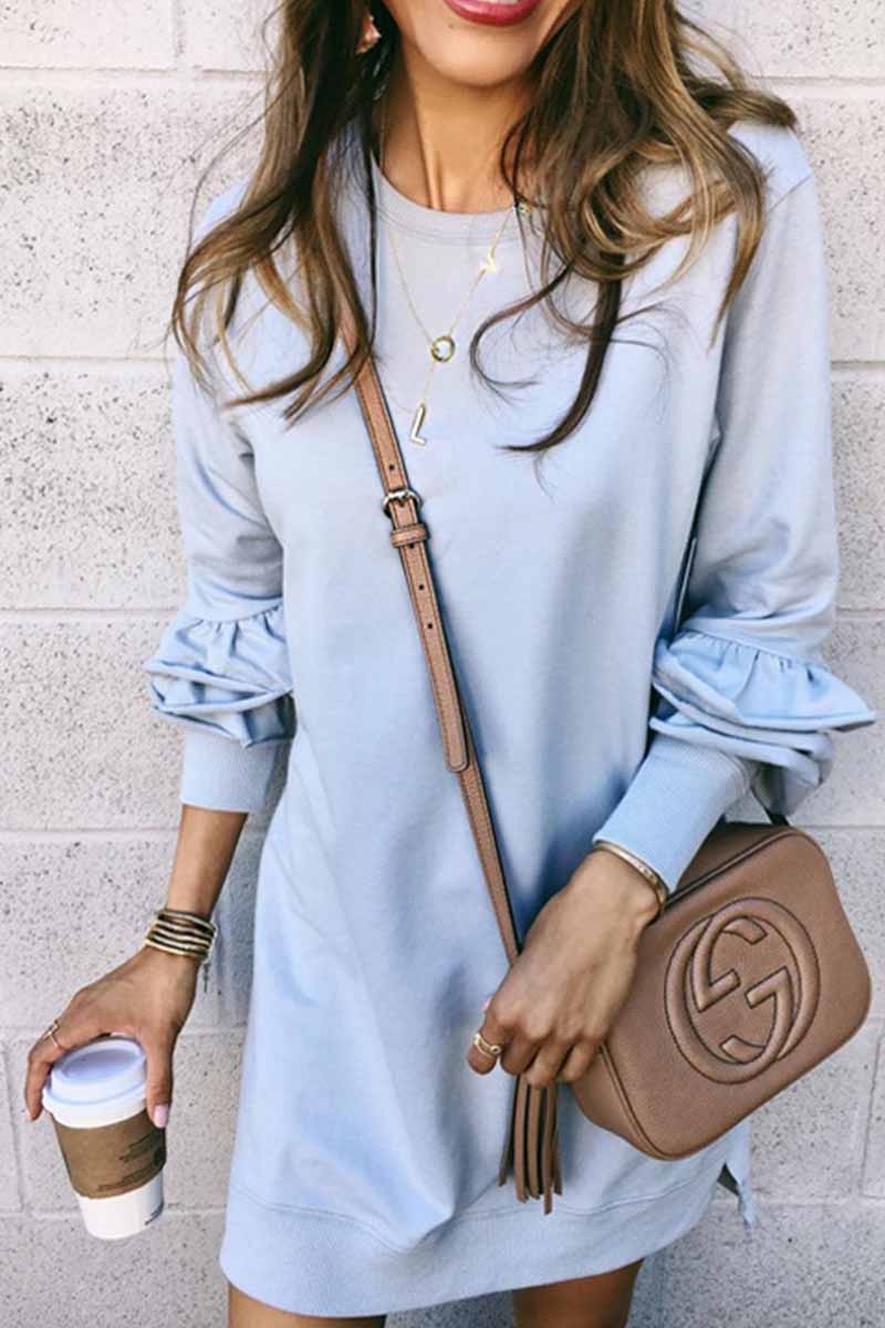 Florcoo O-neck Solid Color Autumn And Winter Mini Dress