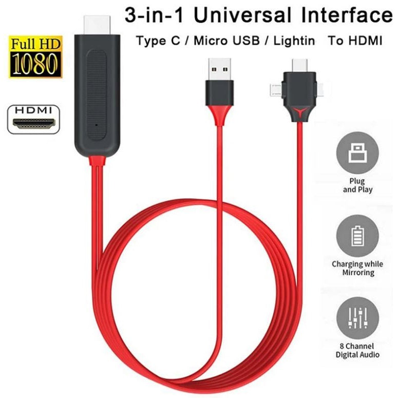 carro Vacunar ligado Cable USB Universal 3 En 1 Con Entrada HDMI Y Adaptador Para Android Y–  Carbone Store Panamá