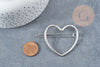 Support barrette coeur métal argenté 48.5mm,accessoire coiffure mariage x1 G8833