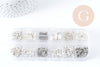Boite Kit mix de 12 types de fournitures et perles zamac laiton Argent Platine, Coffrets et kits création de bijoux fantaisie DIY, X1 G8844