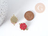 Connecteur Fleur Rose rouge zamac doré 22.5mm,pendentif création de bijoux, X1 G9010