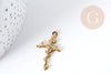 Pendentif Croix Fleur de rose acier 304 inoxydable IP doré, pendentif sans nickel création bijoux religion, X1 G9014