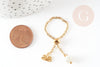 Bague réglable chaine acier lotus & perle, bague acier doré sans nickel, bague femme acier inoxydable,96mm, X1 G5795