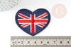 Ecusson coeur drapeau anglais,customisation vêtement, thermocollant,écusson brodé, drapeau anglais,57mm, X2 G1821