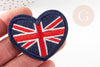 Ecusson coeur drapeau anglais,customisation vêtement, thermocollant,écusson brodé, drapeau anglais,57mm, X2 G1821
