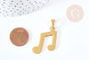 Pendentif note de musique acier doré inoxydable 33mm, pendentif pour création bijoux acier doré, l'unité G8771