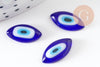Cabochon dôme marquise verre mauvais oeil, cabochons, verre bleu, fait main,14mmx7mm, X10 G1963