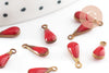 Pendentif goutte laiton brut émail rouge fournitures créatives, laiton doré, pendentif goutte,11mm, X10 - G0810