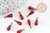 Pendentif goutte laiton brut émail rouge fournitures créatives, laiton doré, pendentif goutte,11mm, X10 - G0810