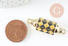 Pendentif Connecteur tube talisman Damier zircons blancs laiton doré 18K 34mm, créations bijoux bonheur, X1 G9433