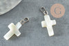 Pendentif croix nacre blanche naturelle zamac argenté 22mm, pendentif coquillage pour création bijoux,X1 G6329