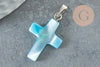 Pendentif croix nacre bleu, fournitures créatives, pendentif pierre, support argenté, pendentif,création bijoux, nacre naturelle, 22mm, X1 G0419