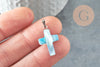 Pendentif croix nacre bleu, fournitures créatives, pendentif pierre, support argenté, pendentif,création bijoux, nacre naturelle, 22mm, X1 G0419