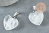 Pendentif coeur cristal de roche laiton platine 22mm, pendentif bijoux, pendentif pierre coeur X1 G2992
