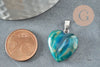 Pendentif coeur agate bleu ciel acier argenté,pierre agate naturelle bleue,création bijoux en pierre naturelle, 23mm, X1G5182