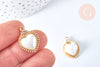Pendentif cœur porcelaine strass blanc laiton doré 18K 23mm, perle porcelaine cœur pour fabrication bijoux, l'unité G6973