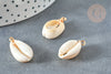 Pendentif coquillages cauri blanc fil doré 18K 27-30mm, fournitures création bijoux coquillage, l'unité G7353-Gingerlily Perles