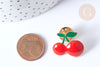 Broche émail cerise rouge et vert zamac doré 20X23mm, broche originale, l'unité G7905-Gingerlily Perles