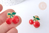 Broche émail cerise rouge et vert zamac doré 20X23mm, broche originale, l'unité G7905-Gingerlily Perles