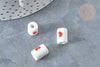 Perle Porcelaine tube blanc cœur rouge 12.5x8.5mm, création bijoux céramique porcelaine, X10 G7986