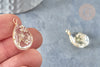 Pendentif Goutte verre transparent fleur séchée laiton doré 22-24mm, bijou verre fleurs séchées, l'unité G7929