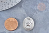 Pendentif médaille étoile ovale laiton platine 24mm, argenté sans nickel, création bijoux, l'unité G8432