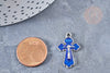 Pendentif croix zamac platine émail bleu 25.5mm,pendentif doré pour création de bijoux,l'unité G8474