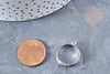 Supports bague reglable laiton couleur acier 17mm avec anneau, création bague argentée, lot de 4 G8614