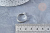 Supports bague reglable laiton couleur acier 17mm avec anneau, création bague argentée, lot de 4 G8614