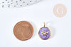Pendentif médaille rond papillon émail violet laiton doré 18mm, pendentif laiton émaillé,sans nickel, l'unité G8552