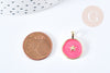Pendentif médaille rond étoile émail rose laiton doré 18mm, pendentif laiton émaillé,sans nickel, l'unité G8550