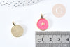 Pendentif médaille rond étoile émail rose laiton doré 18mm, pendentif laiton émaillé,sans nickel, l'unité G8550