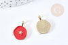 Pendentif médaille rond étoile émail rouge laiton doré 18mm, pendentif laiton émaillé,sans nickel, l'unité G8549
