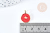 Pendentif médaille rond étoile émail rouge laiton doré 18mm, pendentif laiton émaillé,sans nickel, l'unité G8549