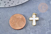 Pendentif croix laiton doré18K émail blanc 18mm,pendentif doré pour création de bijoux,l'unité G8583
