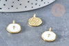 Pendentif médaille rond croix émail blanc laiton doré 18mm, pendentif laiton émaillé,sans nickel, l'unité G8548