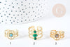 Bague réglable 3 anneaux pierre de synthèse acier doré Taille 54, creation bijoux sans nickel, bague femme acier inoxydable G7675
