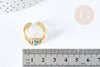 Bague réglable 3 anneaux pierre de synthèse acier doré Taille 54, creation bijoux sans nickel, bague femme acier inoxydable G7675