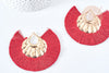 Pendentif large pompon fil rouge foncé support fer doré 85-92mm,pendentif bijoux XXL, lot de 2 G8375