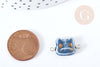 Pendentif connecteur tête de chat porcelaine bleu doré laiton platine 20mm, pendentif pour fabrication bijoux, X1 G8496