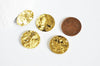 Pendentif médaille ronde martelée laiton brut, apprêt doré, sans nickel,médaille dorée,laiton brut, médaille ronde,20mm,lot de 5-G517